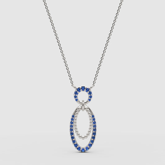 Blue Sapphire Double Oval Pendant Necklace