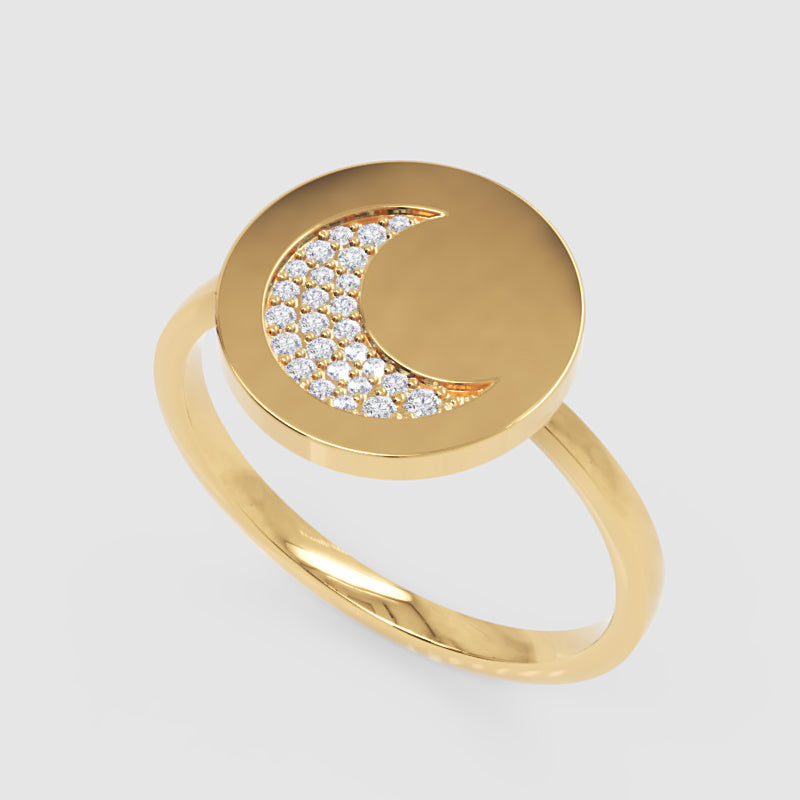 Crescent Moon Disc Ring With Pav Crystals - Five
