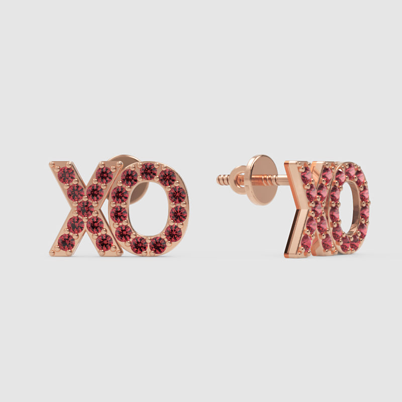 Xo Pink Crystal Stud Earrings With Screw Back Closure - One
