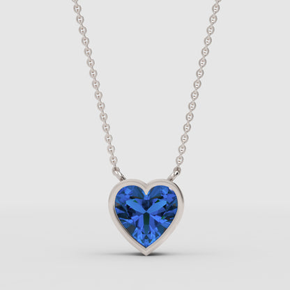 Blue Sapphire Heart Bezel Set Pendant Necklace - One