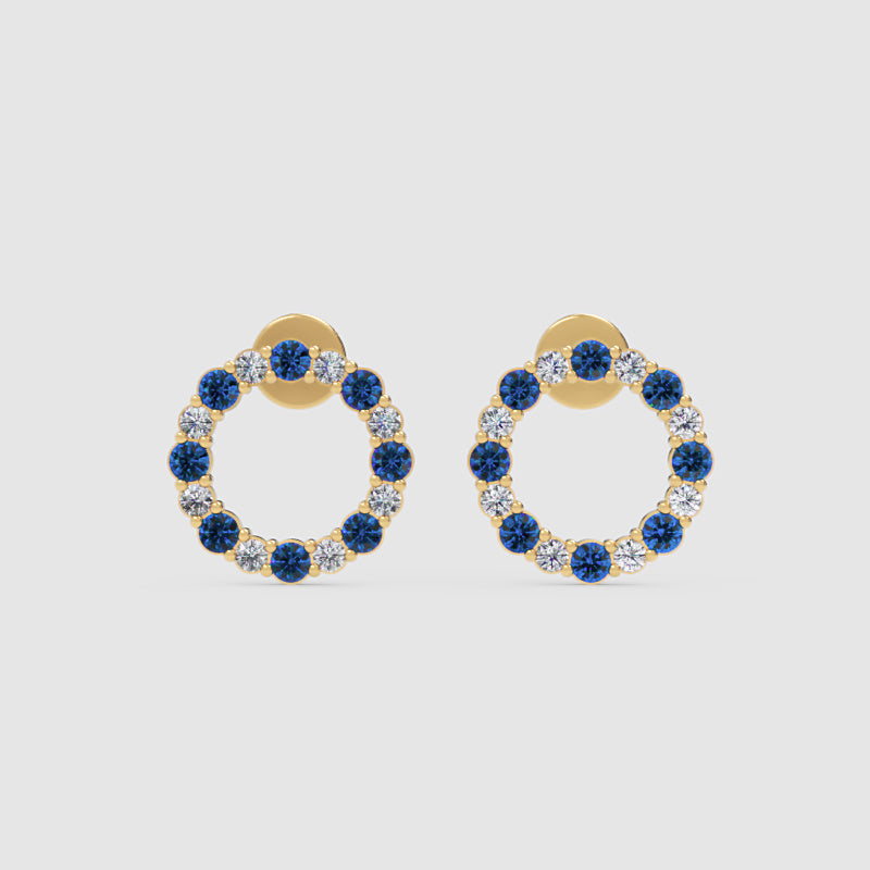 Blue And White Sapphire Circle Stud Earrings In White Gold - Five