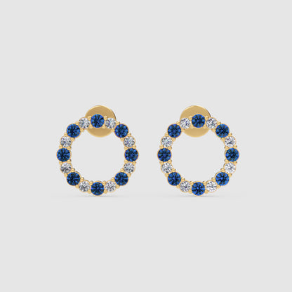 Blue And White Sapphire Circle Stud Earrings In White Gold - Five