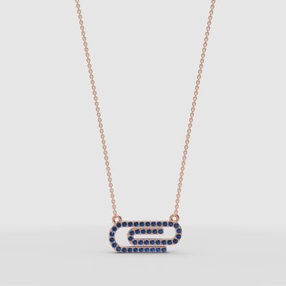 Lab-Grown Blue Sapphire Interlocking Link Pendant Necklace In Rose Gold | Modern Geometric Pave Design (16–17 Inch Adjustable) | Jebij - One