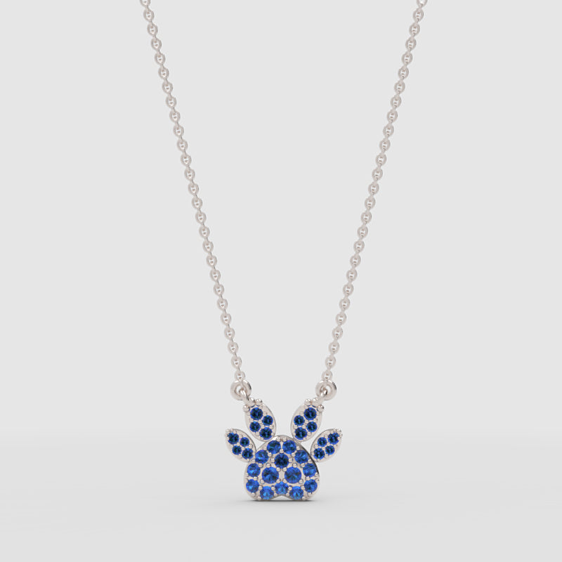 Blue Crystal Paw Print Pendant Necklace - One