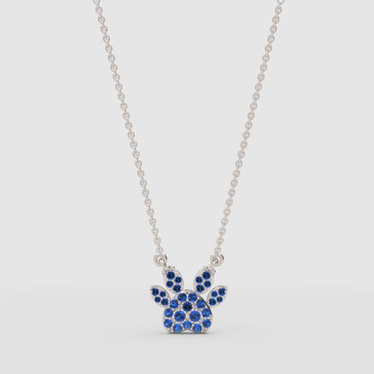 Blue Crystal Paw Print Pendant Necklace - One
