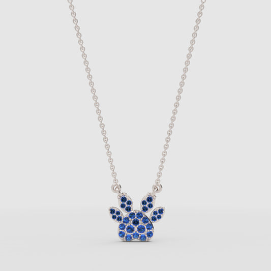 Blue Crystal Paw Print Pendant Necklace - One