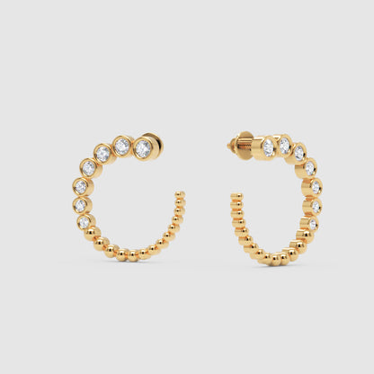 Bezel Set Diamond Circle Hoop Earrings with Beaded Detail