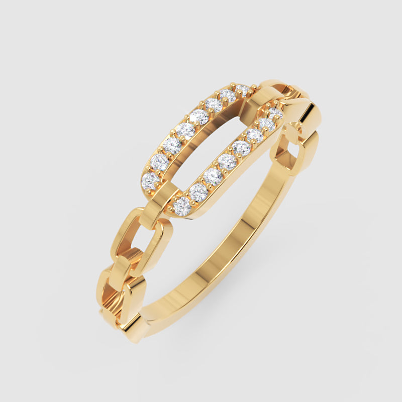 Diamond Interlocking Link Ring In White Gold | Modern Chain Style Pave Design Statement Ring For Women | Jebij - Five