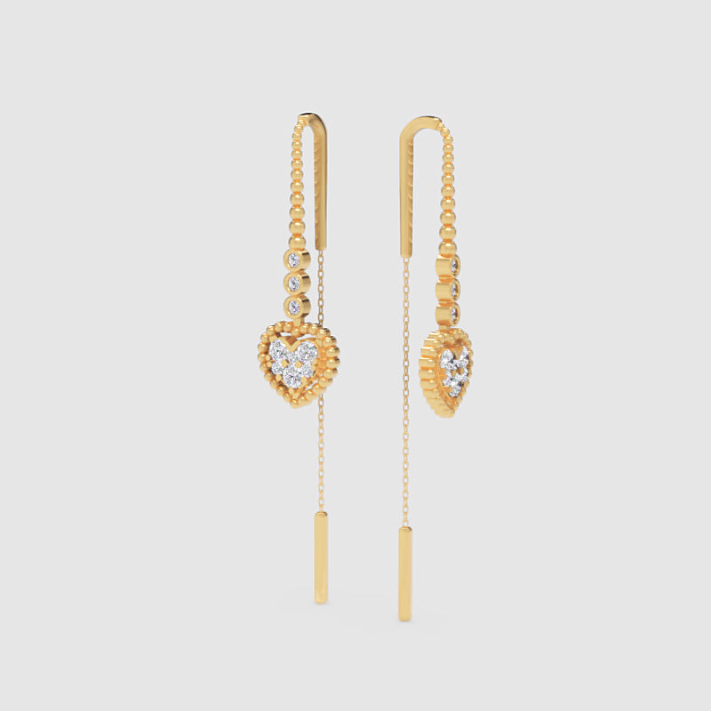 Crystal Heart Threader Earrings With Bar Drop - Five