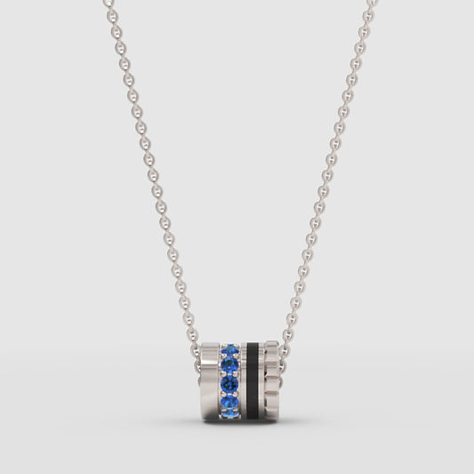 Blue Gemstone And Black Enamel Barrel Pendant Necklace - One