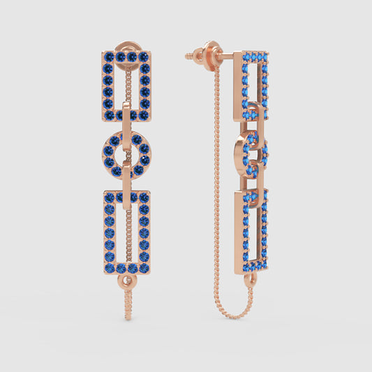 Blue Gemstone Geometric Chain Link Drop Earrings - One