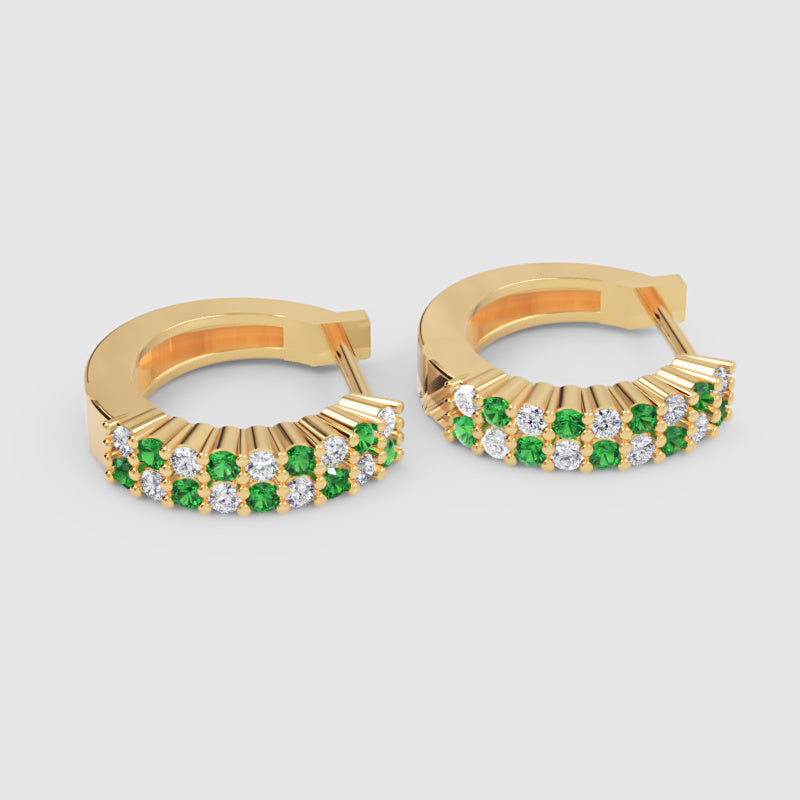 Emerald And Diamond Tworow Hoop Earrings In White Gold - Five