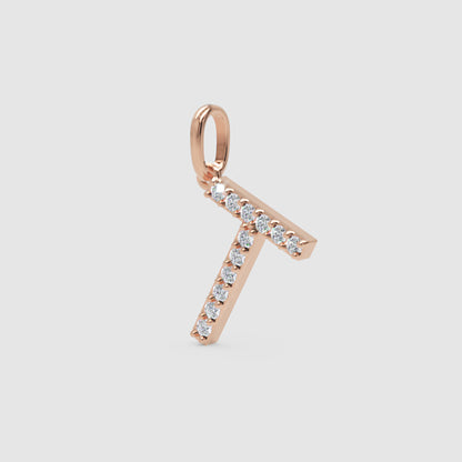 Rose Gold Diamond Letter T Initial Pendant Charm