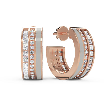 Wide Channel Set Diamond Hoop Earrings With Double Row Design - Four