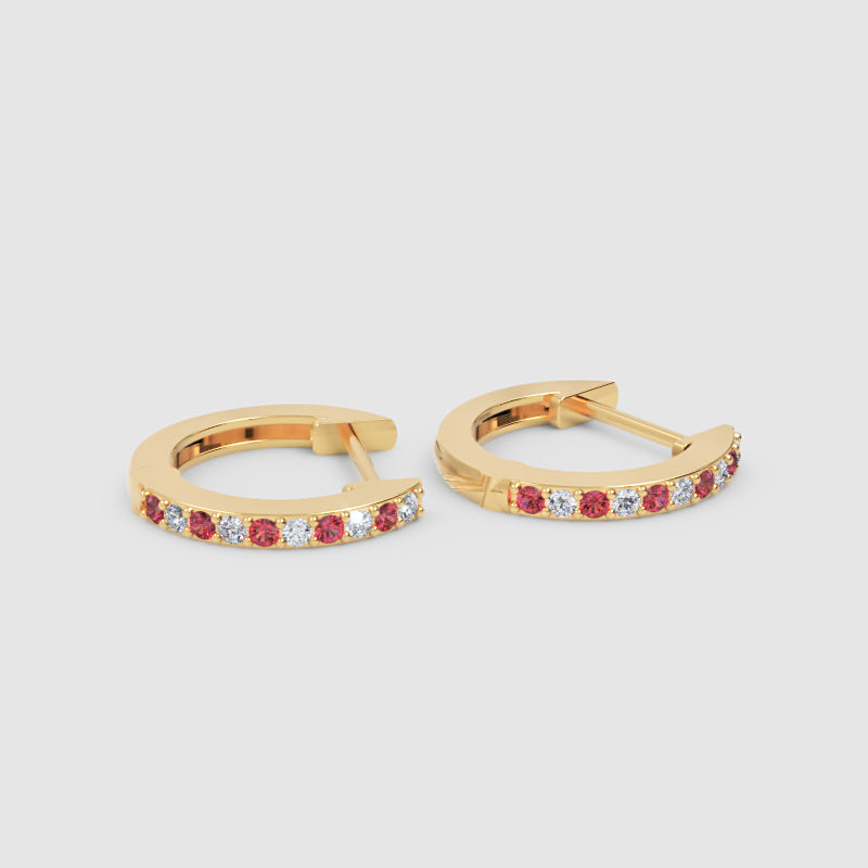 Gemstone And Diamond Huggie Hoop Earrings In White Gold - Six