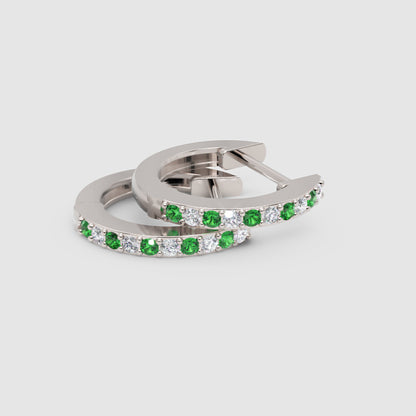 Rose Gold Emerald And Diamond Huggie Hoop Earrings - Five