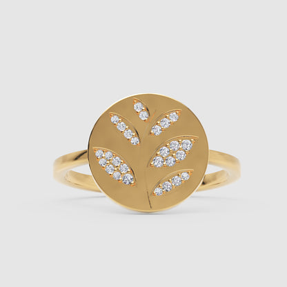 Pav Leaf Disc Ring With Botanical Design - Five