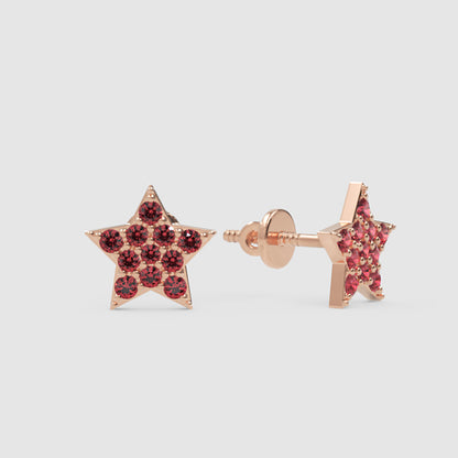 Red Crystal Star Stud Earrings With Screw Back - One