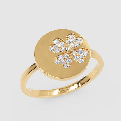 Diamond Four Leaf Clover Disc Ring - Five