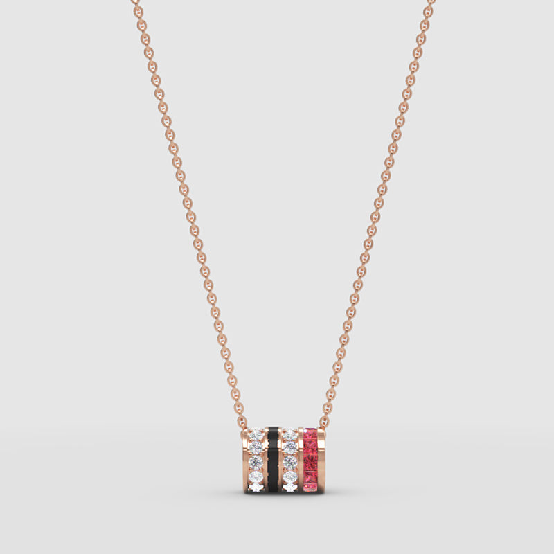 Multirow Diamond And Gemstone Bar Pendant Necklace - One