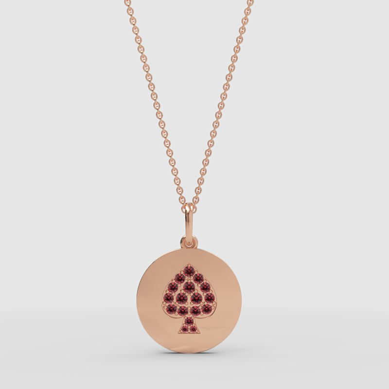 Ruby Spade Disc Pendant Necklace With Chain - One