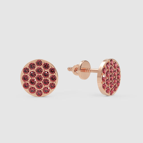 Round Pav Ruby Crystal Stud Earrings with Screw Back