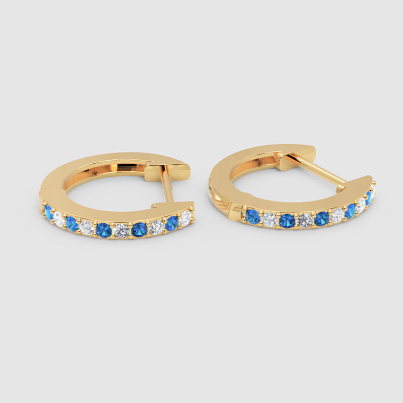 Blue Sapphire And Diamond Huggie Hoop Earrings In White Gold - Five