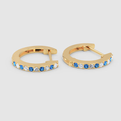 Blue Sapphire And Diamond Huggie Hoop Earrings In White Gold - Five