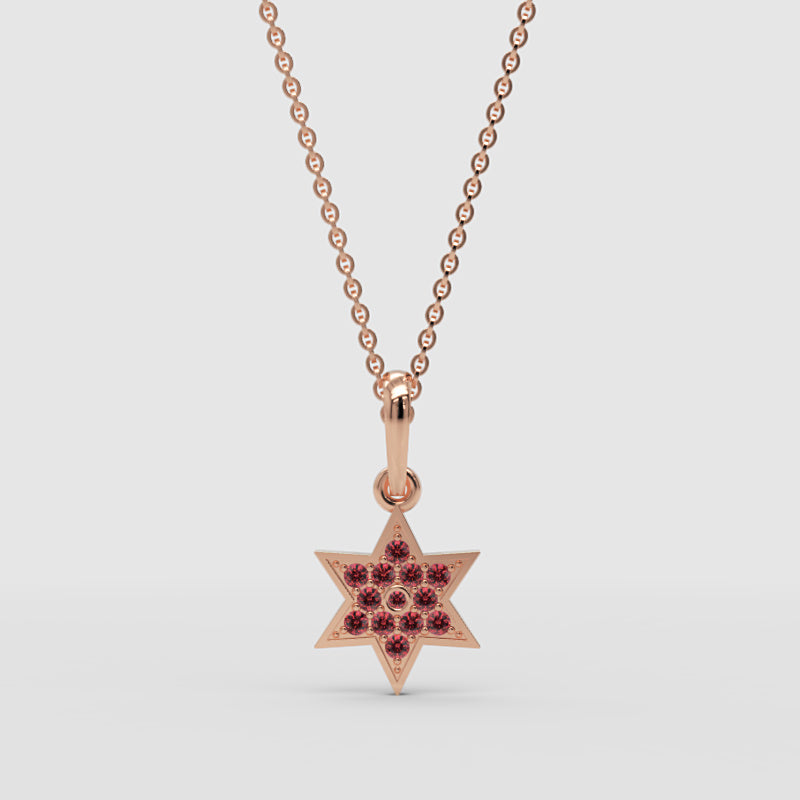 Ruby Star Of David Pendant Necklace With Cable Chain - One