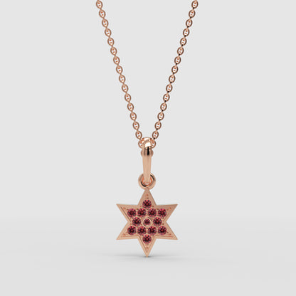 Ruby Star Of David Pendant Necklace With Cable Chain - One