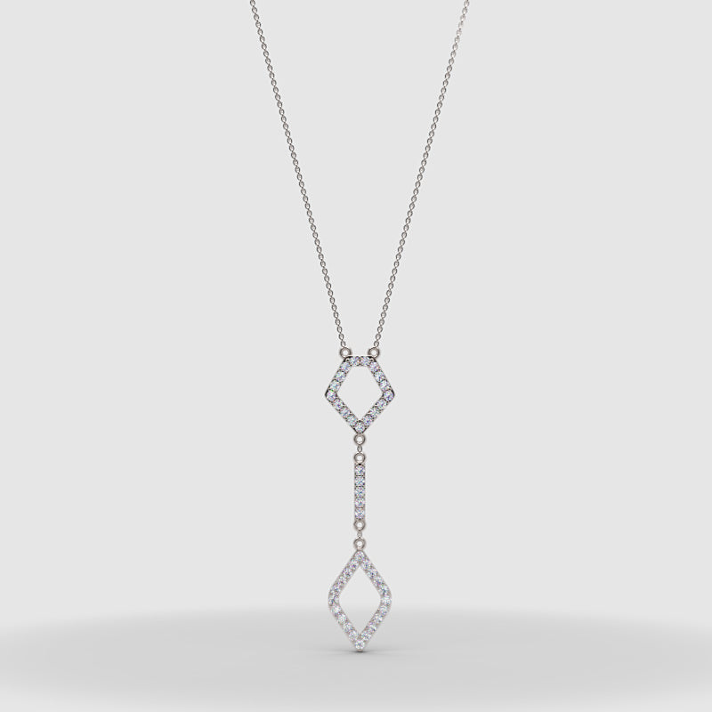 Diamond Geometric Drop Pendant Necklace With Cable Chain & Lobster Clasp In Rose Gold | Adjustable Length | Jebij - Five