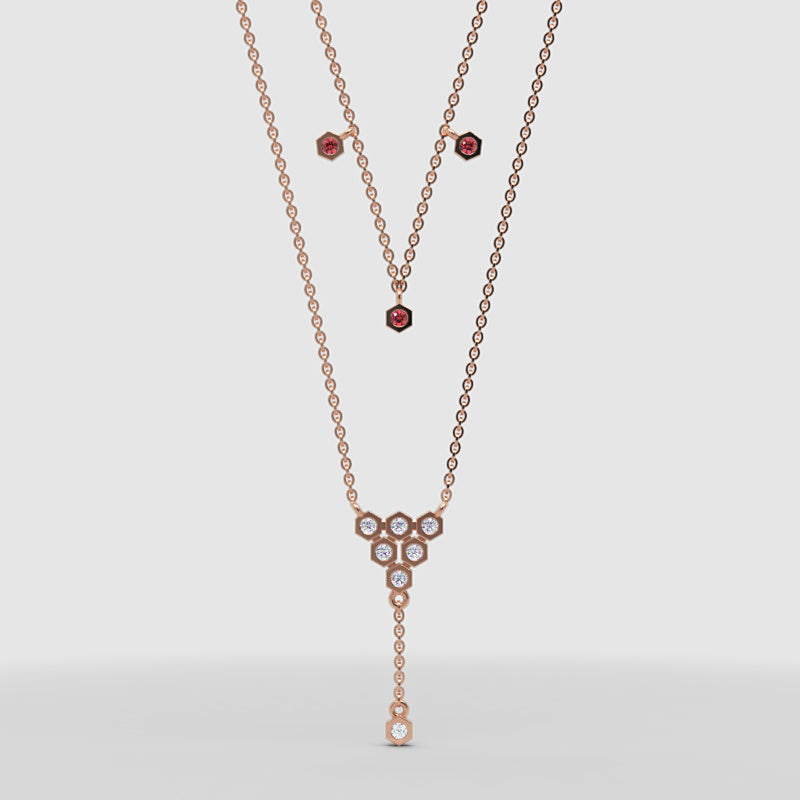 Layered Honeycomb Ruby And Diamond Lariat Necklace - Four
