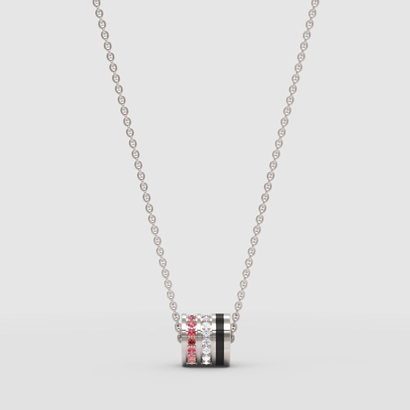 Pink And Diamond Barrel Pendant Necklace With Black Accent Stripe - Four