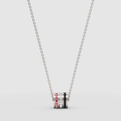 Pink And Diamond Barrel Pendant Necklace With Black Accent Stripe - Four