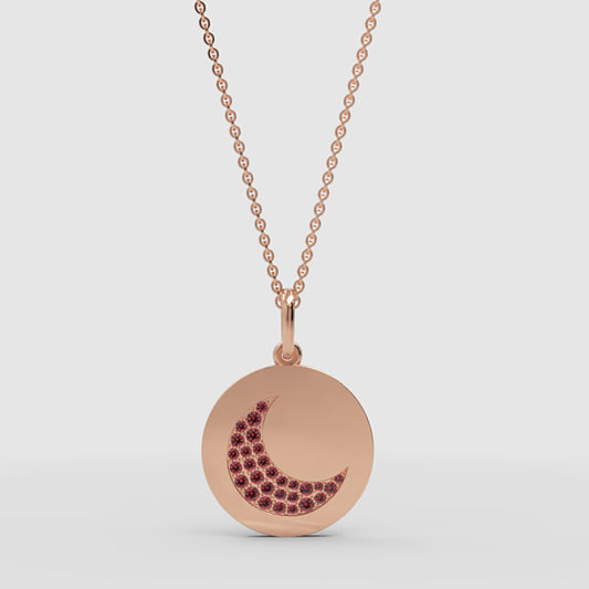 Ruby Crescent Moon Disc Pendant Necklace - One