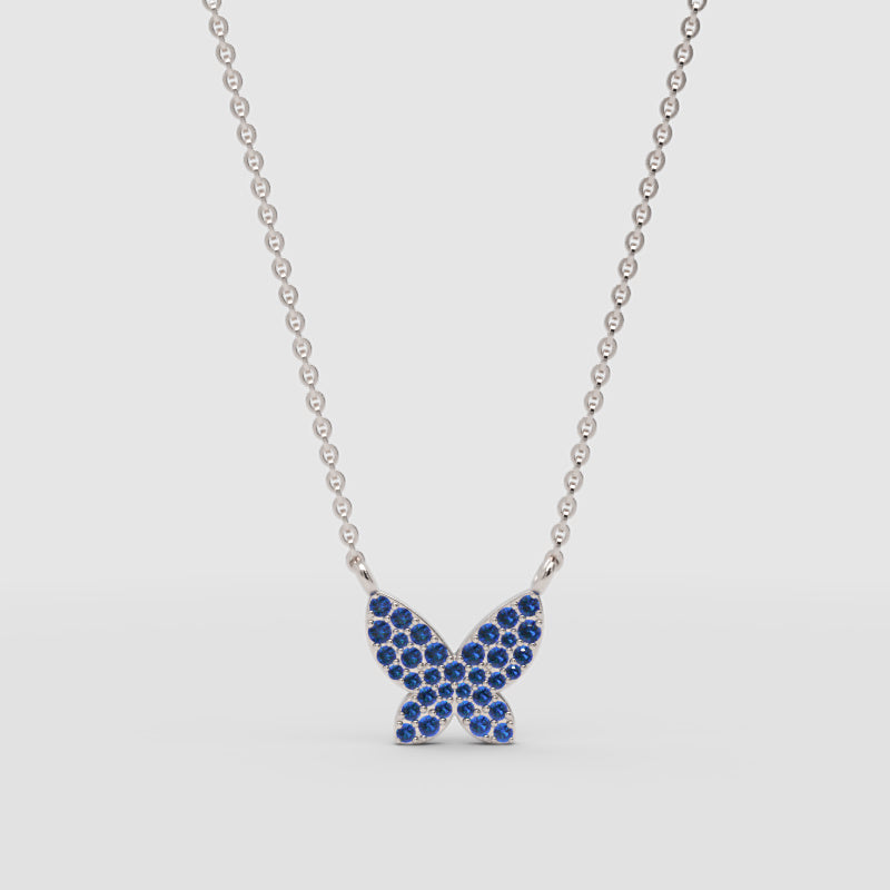 Blue Sapphire Butterfly Pendant Necklace - One
