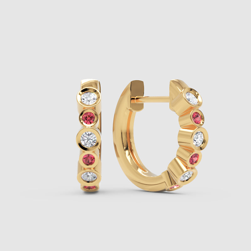 Pink And White Diamond Bezel Set Hoop Earrings In White Gold - Five