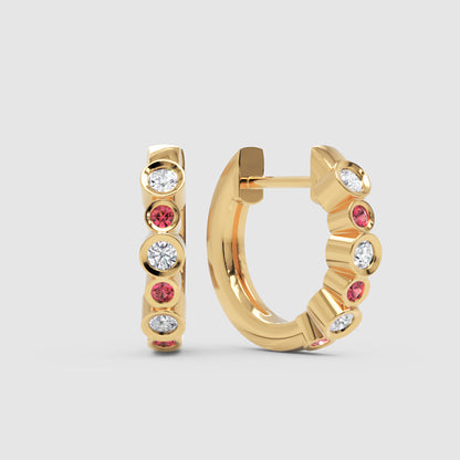 Pink And White Diamond Bezel Set Hoop Earrings In White Gold - Five