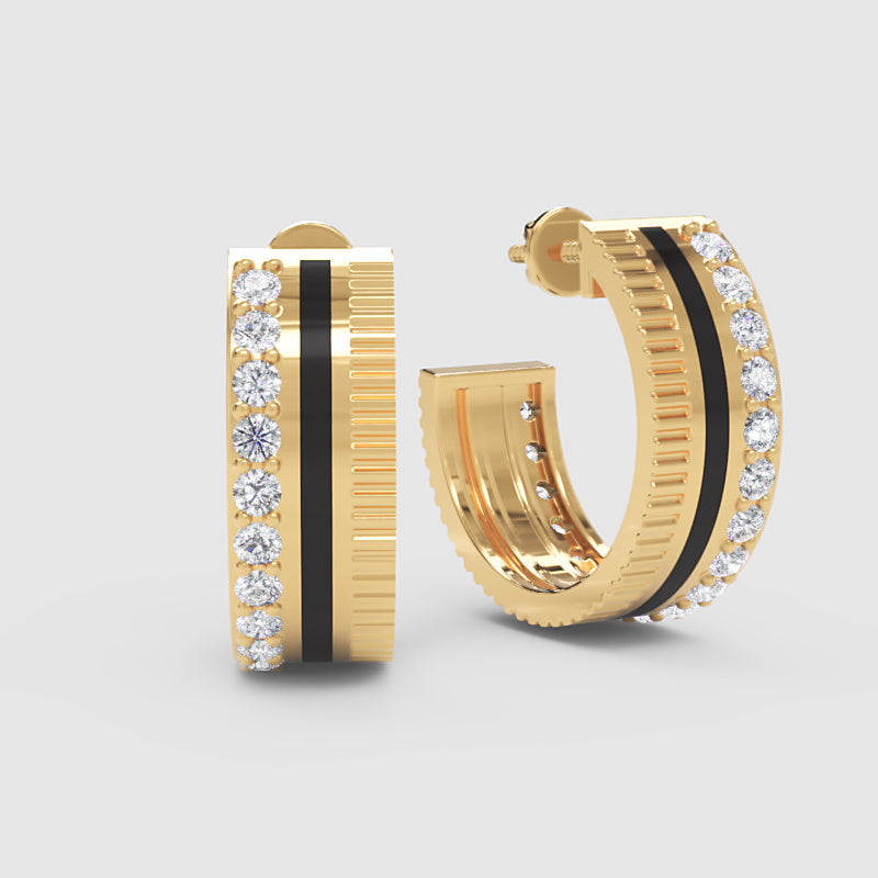 Wide Textured Hoop Earrings With Pav Crystal Accent Stripe - Five