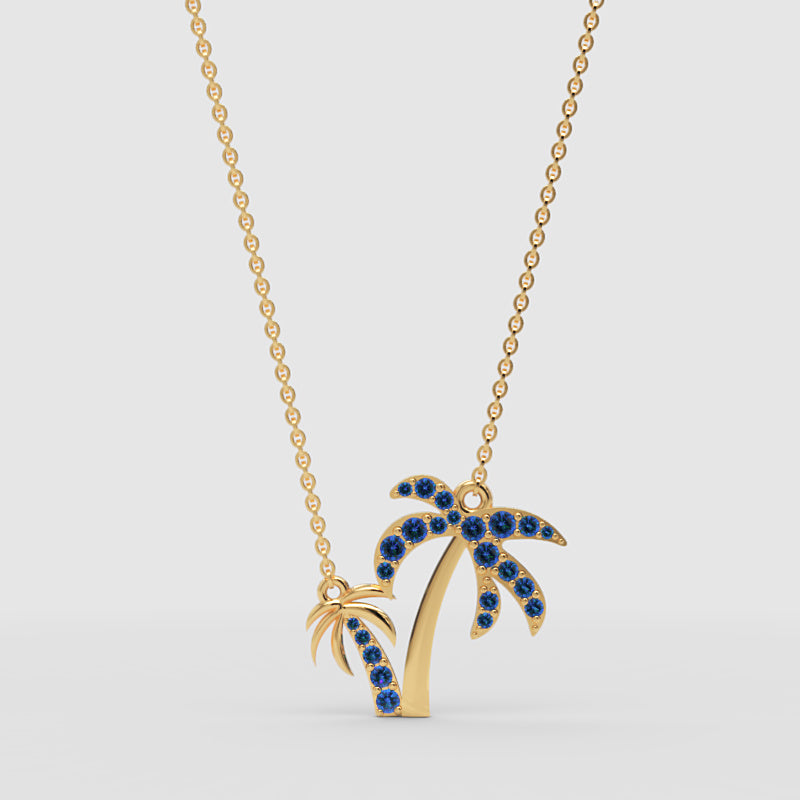 Blue Crystal Palm Tree Pendant Necklace - One