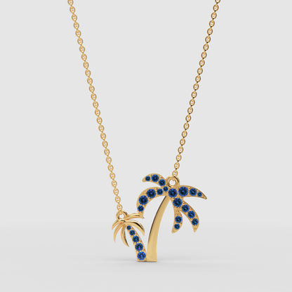 Blue Crystal Palm Tree Pendant Necklace - One