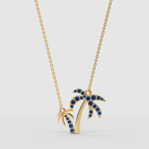 Blue Crystal Palm Tree Pendant Necklace
