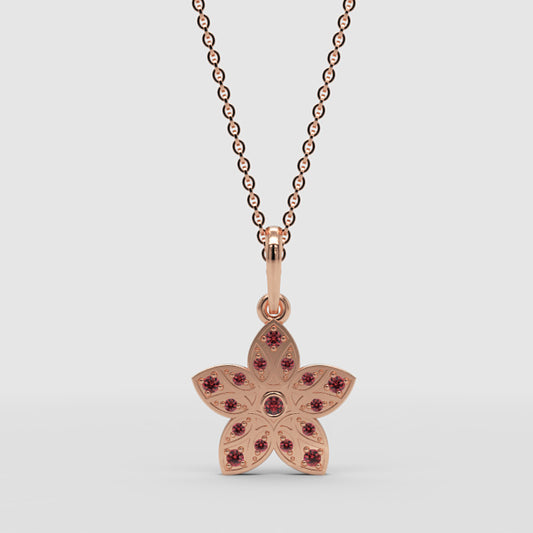 Red Stone Flower Pendant In Rose Gold  Minimal Diamond Necklace For Women - One