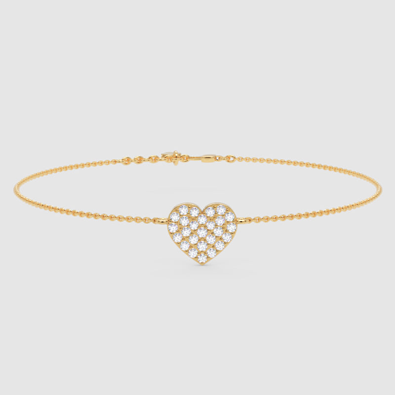 Pav Heart Pendant Bracelet With Chain - Five