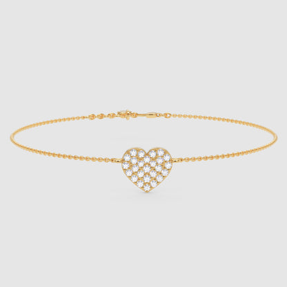 Pav Heart Pendant Bracelet With Chain - Five