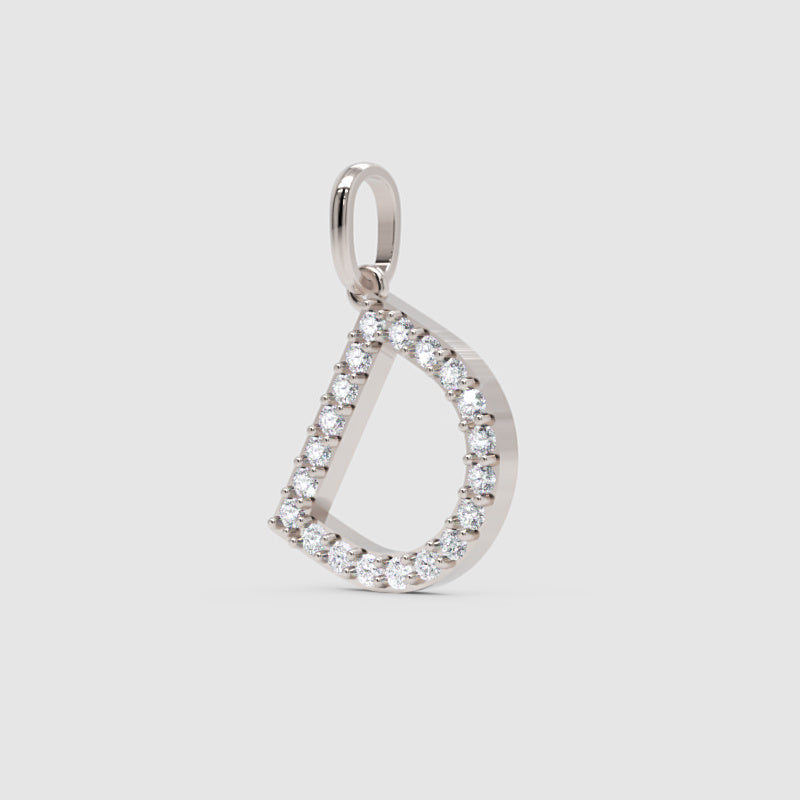Diamond Initial Letter D Pendant Charm in White Gold