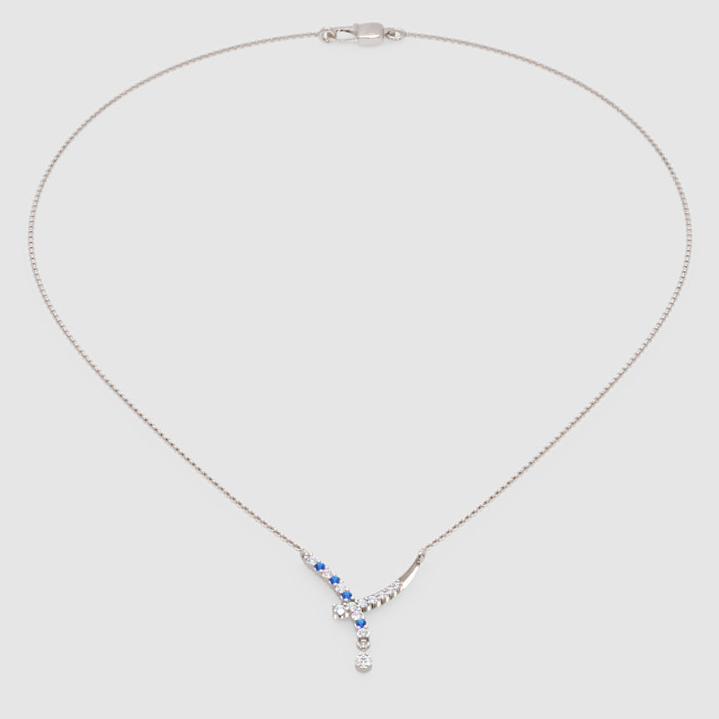 Rose Gold Diamond And Blue Gemstone Accents Drop Necklace - Eight