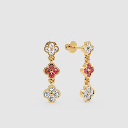 White Gold Diamond And Gemstone Clover Drop Earrings - Five