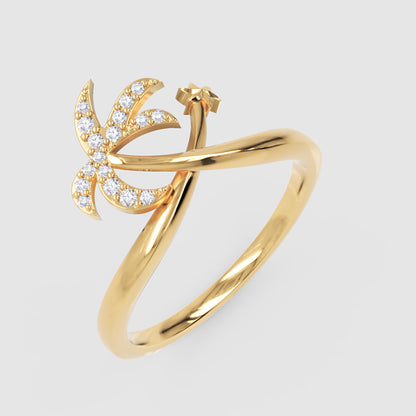 Diamond Star & Crescent Moon Ring In White Gold - Five