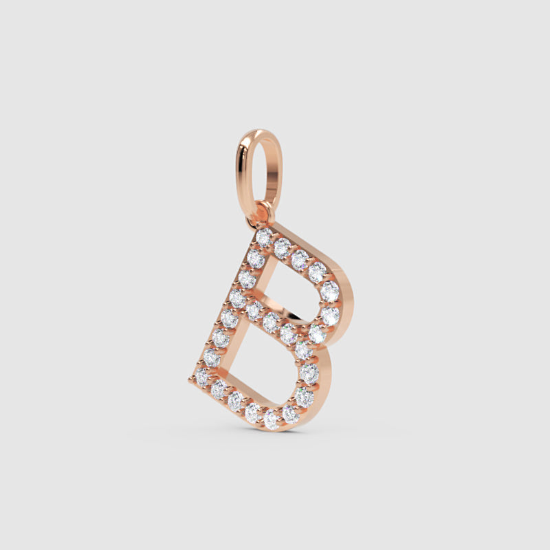 Diamond Initial Letter B Pendant in 14K Yellow Gold